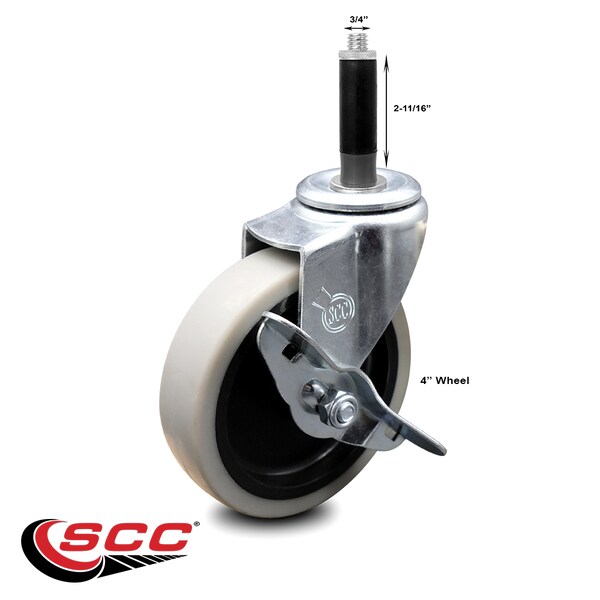 4 Inch Thermoplastic Rubber Wheel 3/4 Inch Expanding Stem Caster with Brake